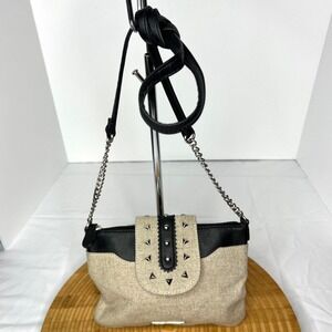 Nine West Tweed Faux Leather Purse Handbag Shoulder Crossbody Bag Rivets Chains